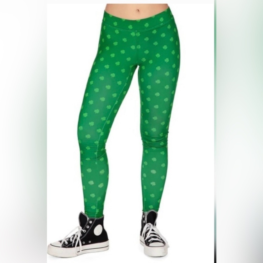 Tipsy Elves St Patrick's day lucky Green Clover green Leggings 🍀 size medium